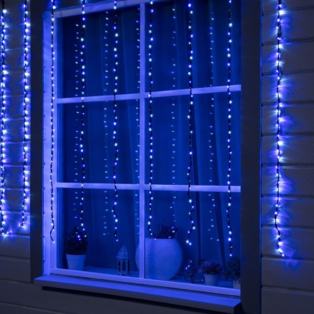 Girlyanda "Waterfall" 2 × 1.5 m, IP44, dark thread, 400 LED, glow white and blue, 8 modes, 220 V