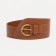 Women's belt, width 7.5 cm, metal buckle, brown color