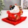 Piggy bank Ceramics "Maneki-Neko Red with fan" 11x10.5x9.5 cm