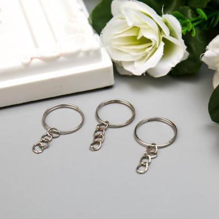 The basis for the key fob Ring metal with a chain silver d = 1.4 cm, DL. chains 1.8 cm set 60 pcs-1