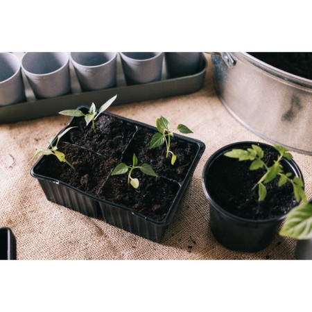 Cassette for seedlings, for 4 cells, 180 ml, plastic, black, 18 × 13 × 6 cm, in the set 10 cassettes, GreenGo-9
