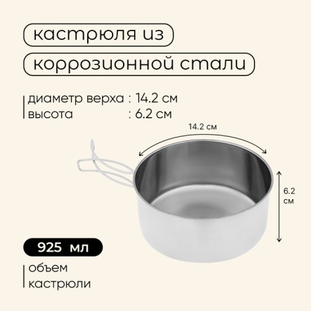 Set of dishes Maclay, hiking: 2 circles, 2 bowls, pan, 2 pots, stainless steel-2