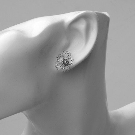 Earrings Metal "Flower" heart, color silver-3