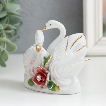 Souvenir Ceramics "Two Swan with Rosa" Straza 8x10.5x4 cm-3