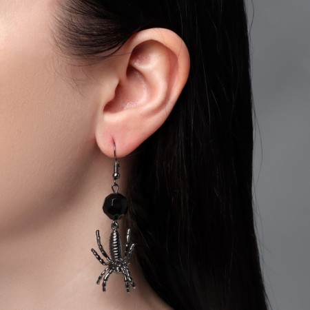 Earrings "Spiders" with bead, black-gray color in silver-4