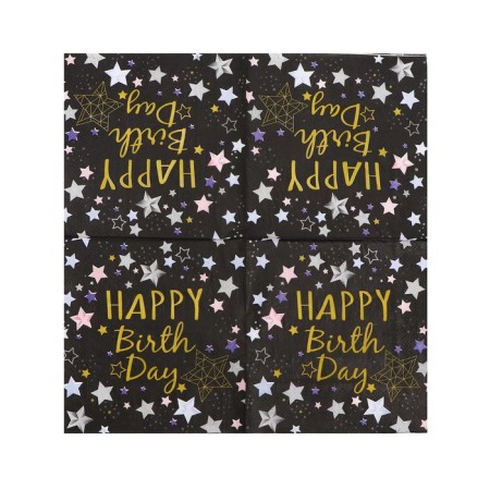 Paper napkins “Happy birthday”, 33x33 cm, set 20 pcs., Black color-3