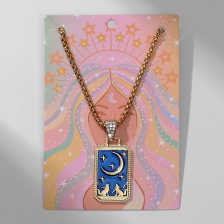 Pendant "crescent" stars, wolves, blue color in gold, 60 cm-1