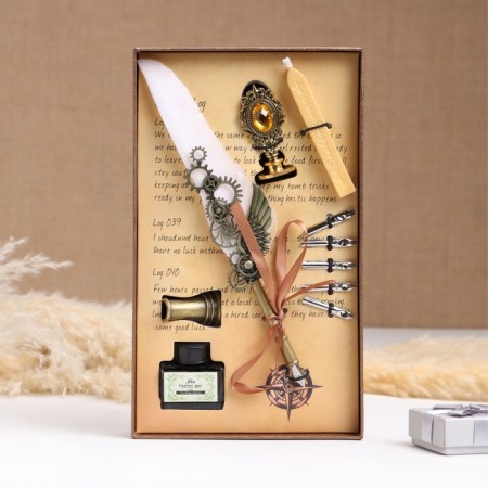 Gift set 5B1 "Steampank": Puff PEOLE white, ink, tips, print, wax-1