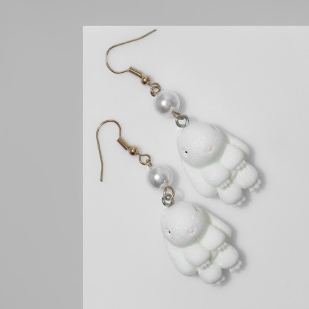 Earrings with pearls "Rabbit" Soft, white color in gold