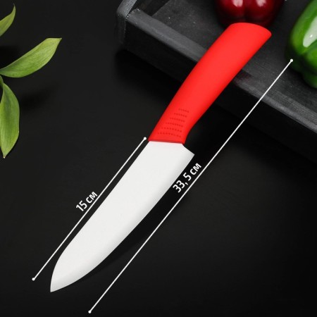 Knife ceramic shade "Simple", blade 15 cm, handle Soft Touch, red color red-1