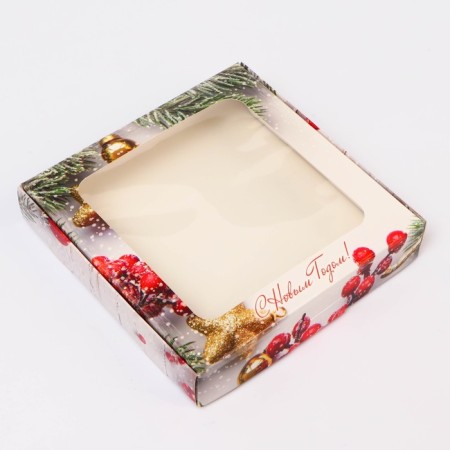 Gift box team with the window "New Year's branches", 16 x 16 x 3 cm-2