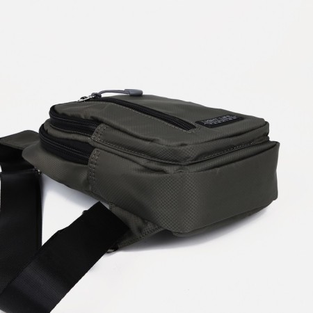 Male sling bag from textiles, headphones, green color-5
