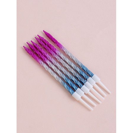 Candles for the Cake "High Spiral", 6 pcs, pink gradient, silver, blue-2
