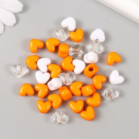 Beads plastic "Heart. Orange, white, transparent" set of 20 g 1.2x0.9x0.8 cm