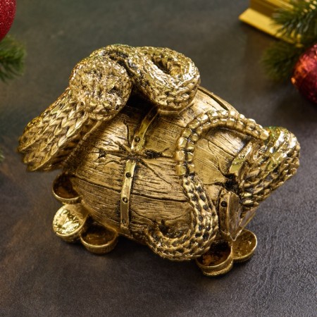 The piggy bank "Snake on the barrel" gold, 15x11x12cm-2