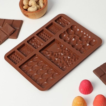 Chocolate chocolate form "Chocolate Assorted", silicone, 20 × 14.8 × 0.7 cm, 9 cells, brown color-4