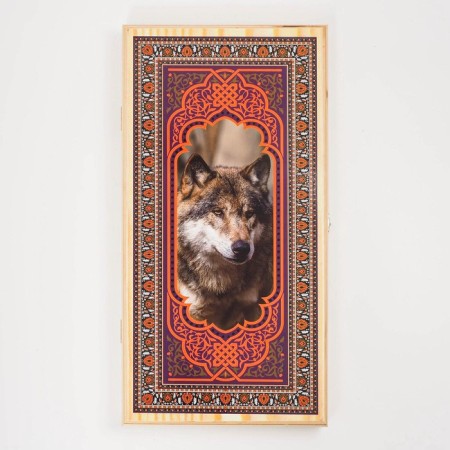 NARDS "Wolf", wooden board 50 x 50 cm, with a field for playing checkers