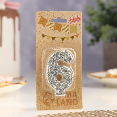 Candle in the cake "Squeezes", number "6", silver, 6.5x4-2