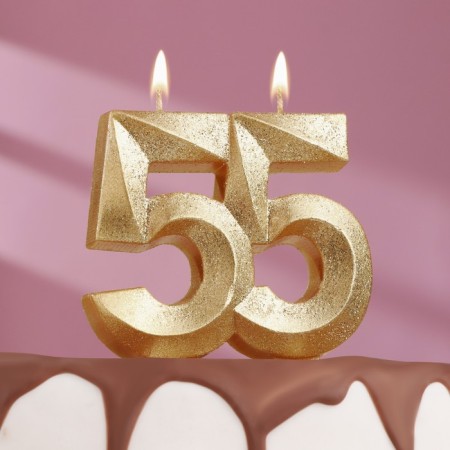 Candle for cake Anniversary "Fine", number 55, gold shine, 8cm