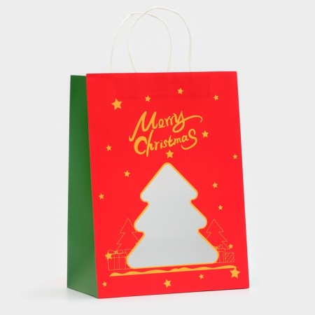 Gift package with the "Christmas tree" window 26 x 35 x 16 cm, red-1
