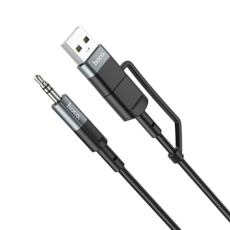 Cable Hoco UPA23, 2 V 1, Type -C+USB - Jack 3.5 mm (M), 1 m, nylon, gray-6