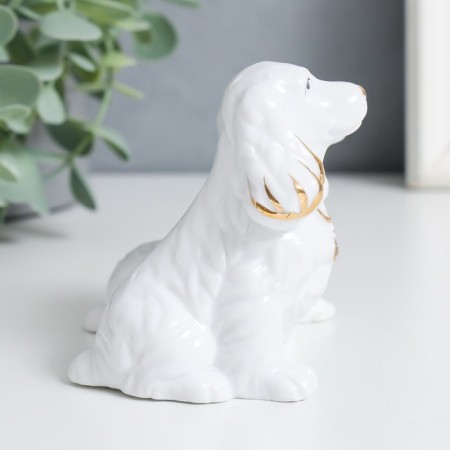 Souvenir Ceramics "Dog breed spaniel" White, rhinestones 8.2x9.3x7.3 cm-1