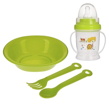 A set of children's dishes, 4 items: bowl, spoon, fork, bottle 200 ml, MIX color-7