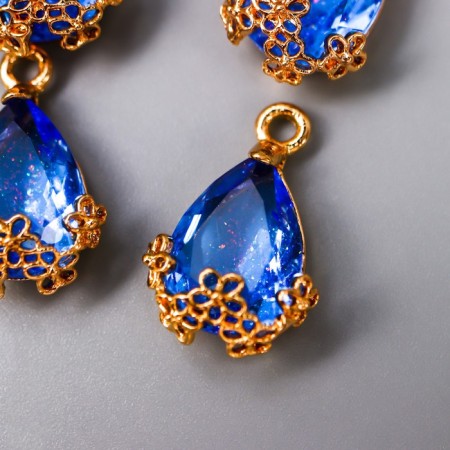 Decor for creativity Plastic "A drop with golden flowers" Blue crystal 2x1.2 cm