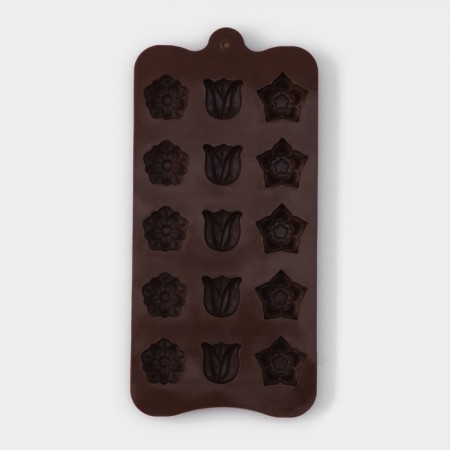 Form for chocolate “Polyana”, silicone, 20.5 × 10.5 × 1.5 cm, 15 cells (2.3 × 2.3 cm), brown color-2