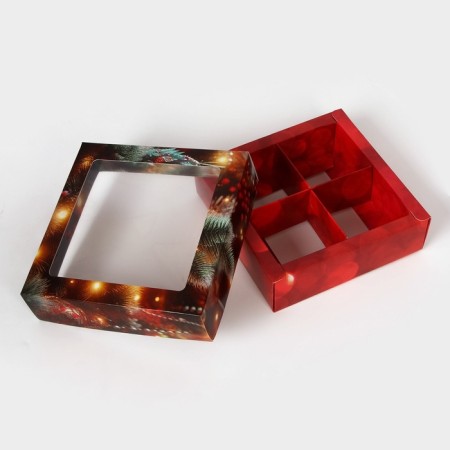 New Year. Box for 4 sweets "New Year tree", 12.6 x 12.6 x 3.7, confectionery packaging-4