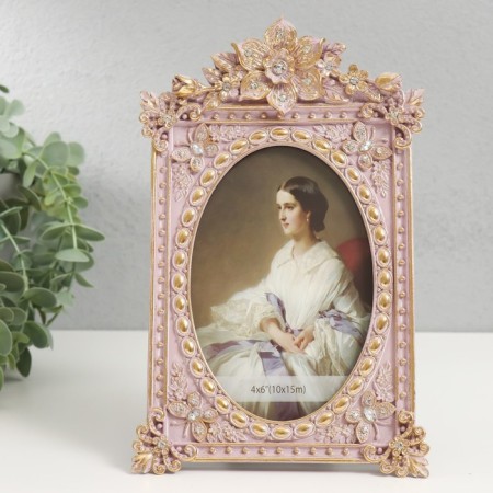 Photo frame Polystone 10x15 cm "Royal flowers" pink 22.5x14.5x3 cm