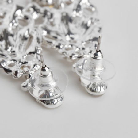 Hanging earrings with rhinestones "openwork" ice, white color in silver, 8.3 cm-1