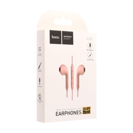 Hoco M55 headphones, wired, inserts, microphone, jack 3.5, 1.2 m, pink-5