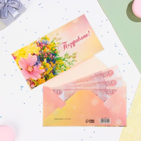 Money envelope "Congratulations !!" Flowers, 16.5 x 8 cm-1