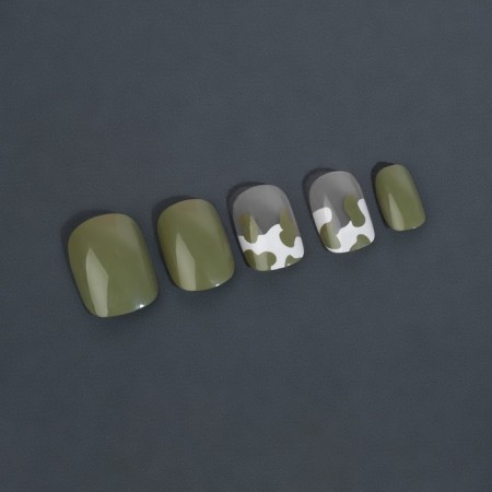 Hakki overhead nails, 12 pcs, with glue plates, soft square shape, green/white color-6