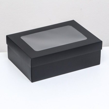 The box is folding, the lid is, with the window, black, 24 x 17 x 8 cm