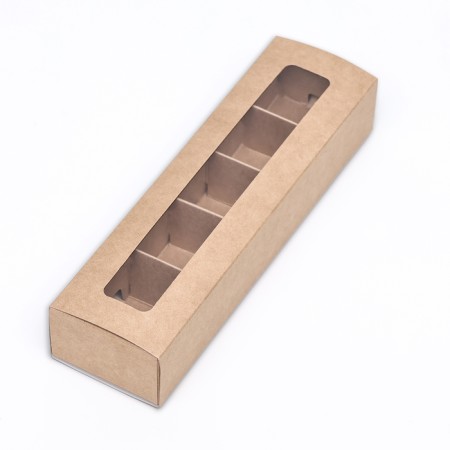 Box for 5 sweets with a shell, with a window, with thin dividers, craft 21x5x3.3 cm-2