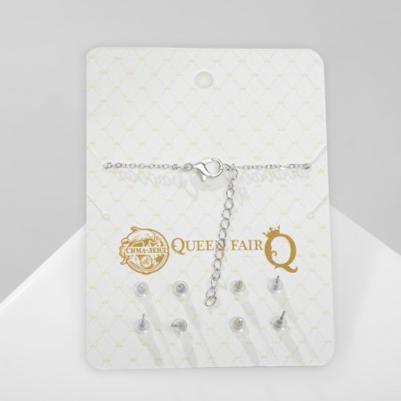 Set of 5 objects: 4 pairs fluffs, pendant “droplet”, white-white color in silver, 45 cm-4