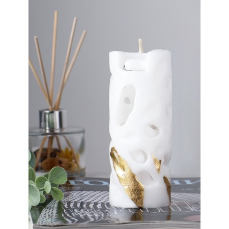 Candle-cylinder "openwork", 6x15 cm, white with a whip