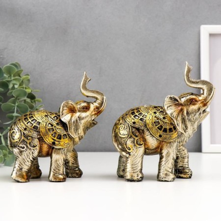 Souvenir Polystone "Elephant with drawings on the Popon" set of 2pcs. 14.5x13x5.7 cm