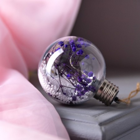Fir -tree ball "Lilac dry flowers", batteries, 5 LED, glow warm white-1