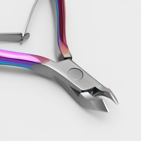 Manicure nippers for cuticle, curved blade, double spring, 10.5 cm, blade length - 5 mm, chameleon color-5