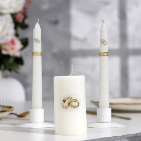 Candle-cylinder Wedding "Engaping Rings", 5x9.5 cm, white, home, handmade