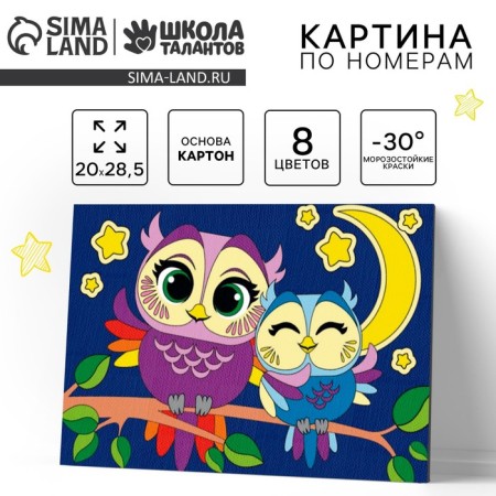 Picture on numbers for children "Owls", 20 x 28.5 cm