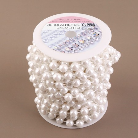Pearls on threads, 10 mm, 9 ± 1 m, white color-2