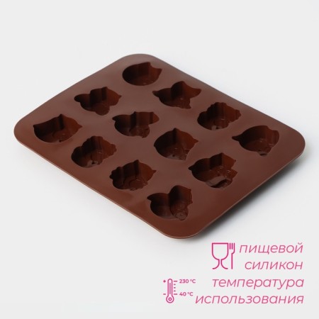 Baking uniform “Owls”, silicone, 19 × 15 cm, 12 cells, 3.5 × 3.5 × 1.5 cm, brown color-1