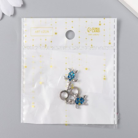 Bale with a suspension metal for creativity "Turtle" silver, rhinestones 0.9x1.1 cm-3