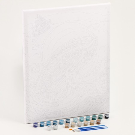 Picture on numbers on a canvas with a subframe with a gold paint "Kit in the ocean", 40 x 50 cm-1