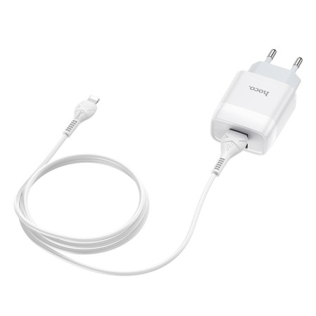 Network charger Hoco C73A, 2 USB, 2.4 A, Lightning 1 m cable, white-5