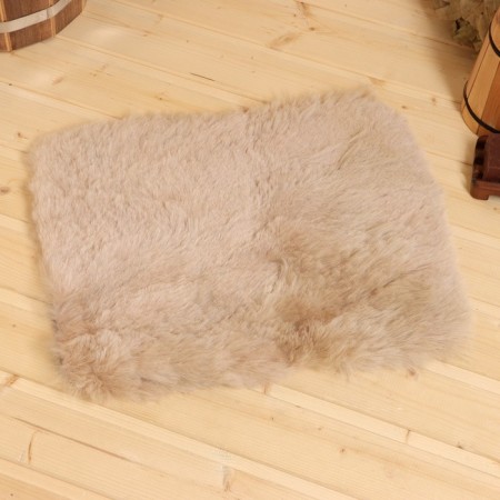 Bath mat with sheepskin, brown 40x30 cm-2